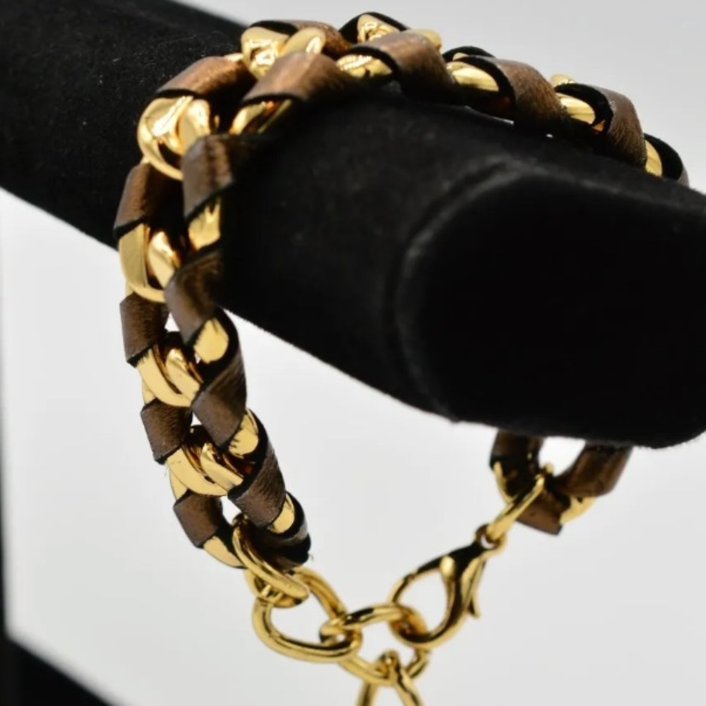 Bracelet HUDSON SKINNY by JESSICA ELLIOT Gold Bronze Brown Metallic Leather